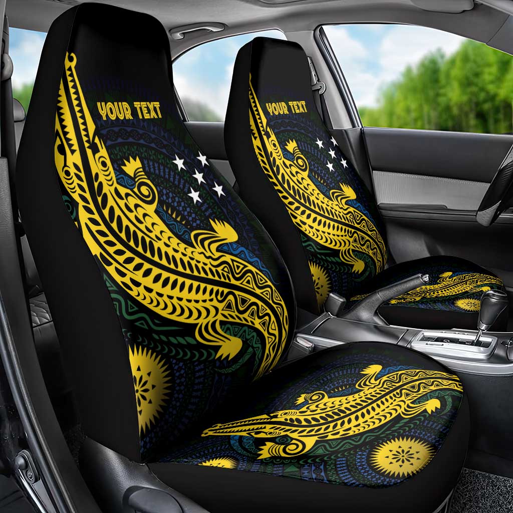Personalized Solomon Islands Independence Anniversary Car Seat Cover Crocodile Mix Tapa