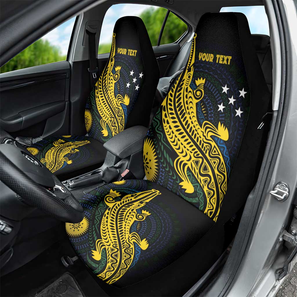 Personalized Solomon Islands Independence Anniversary Car Seat Cover Crocodile Mix Tapa