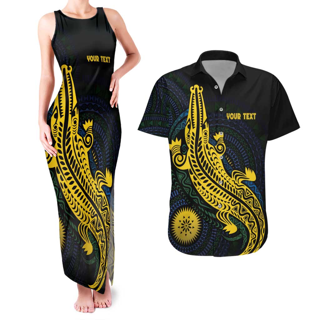 Personalized Solomon Islands Independence Anniversary Couples Matching Tank Maxi Dress and Hawaiian Shirt Crocodile Mix Tapa