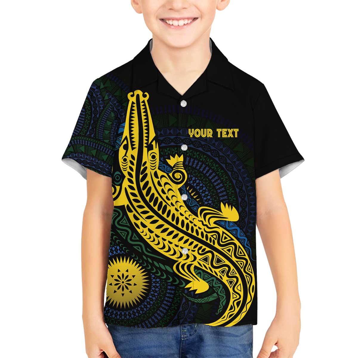 Personalized Solomon Islands Independence Anniversary Family Matching Off The Shoulder Long Sleeve Dress and Hawaiian Shirt Crocodile Mix Tapa