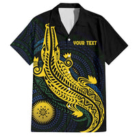 Personalized Solomon Islands Independence Anniversary Family Matching Off Shoulder Short Dress and Hawaiian Shirt Crocodile Mix Tapa