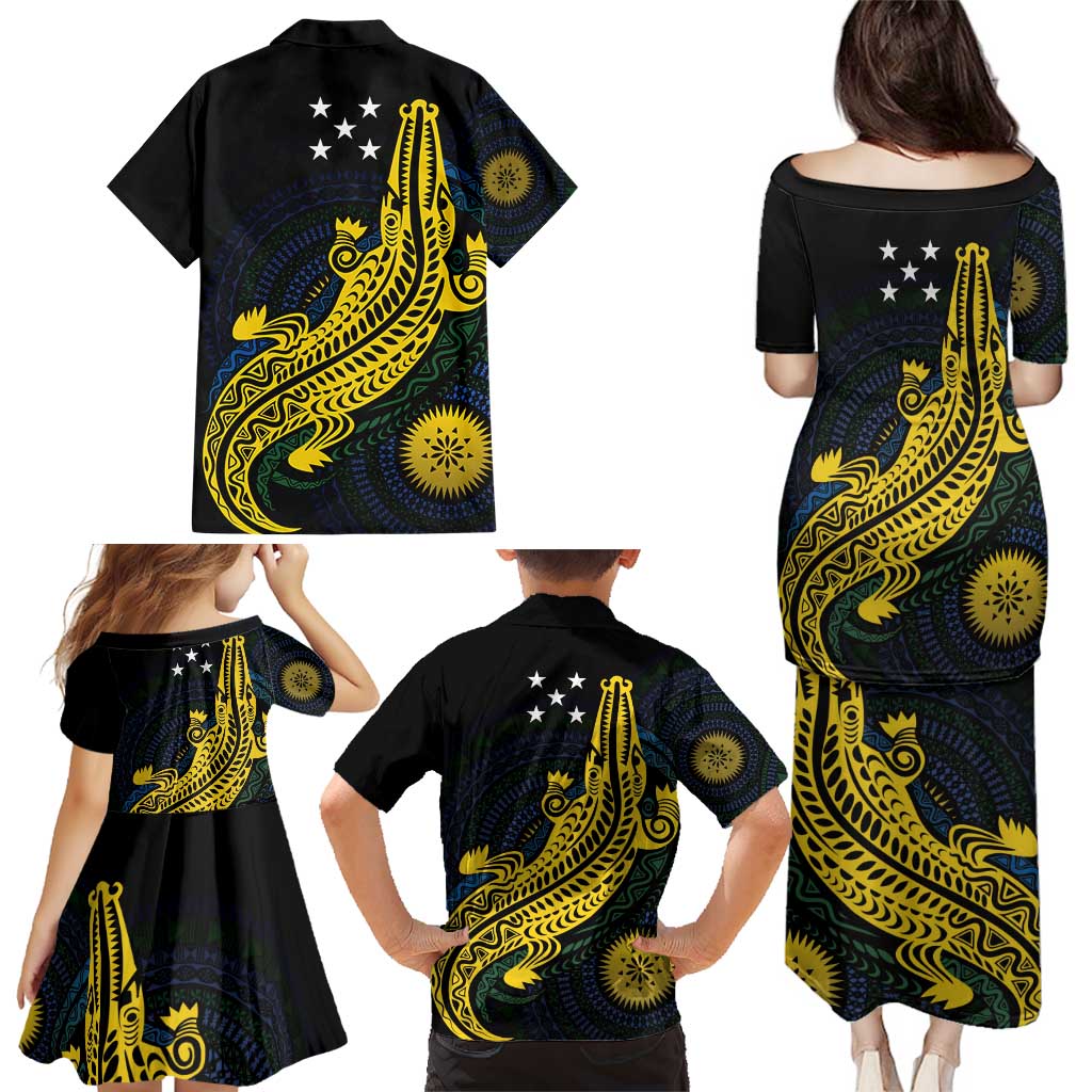 Personalized Solomon Islands Independence Anniversary Family Matching Puletasi and Hawaiian Shirt Crocodile Mix Tapa