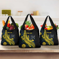 Personalized Solomon Islands Independence Anniversary Grocery Bag Crocodile Mix Tapa