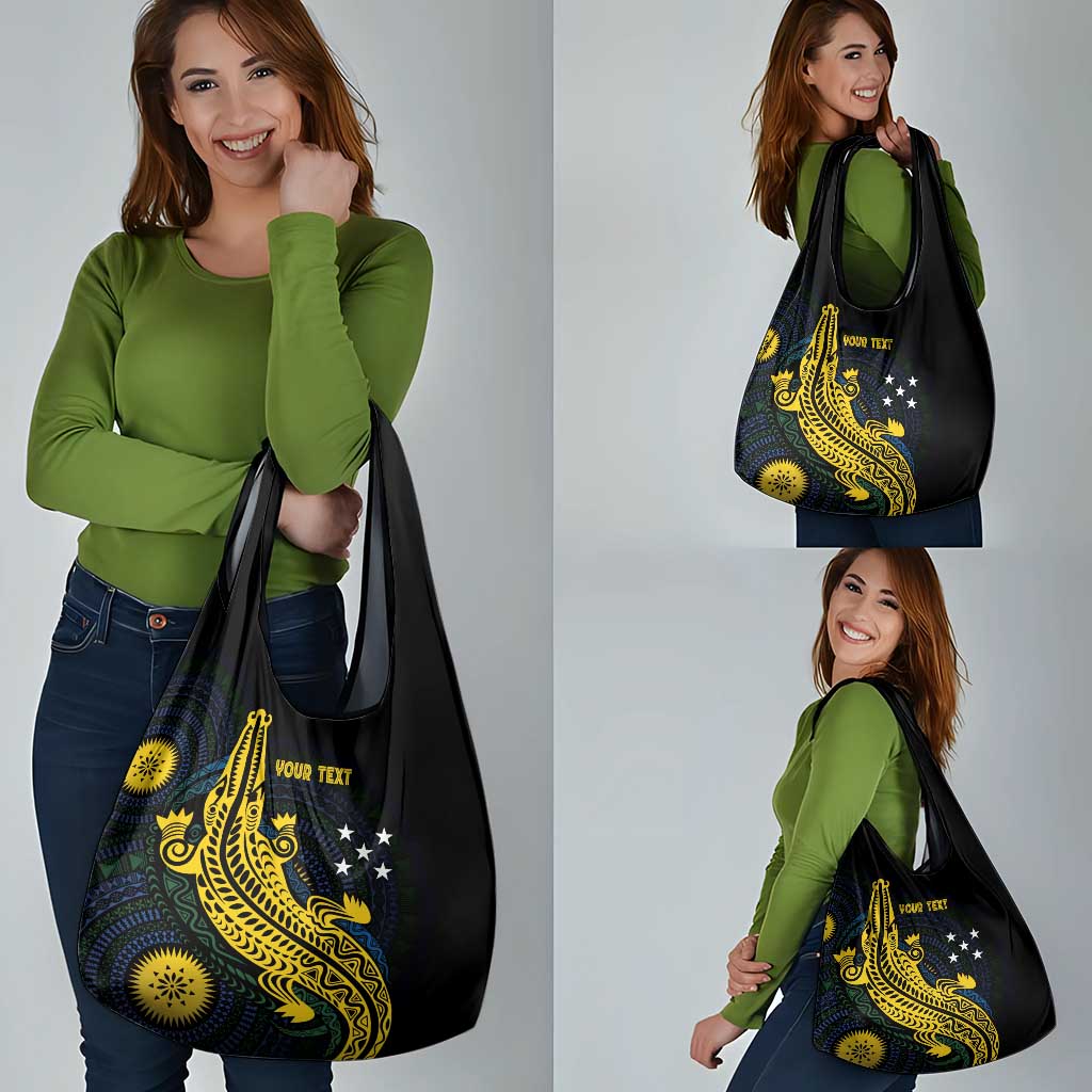 Personalized Solomon Islands Independence Anniversary Grocery Bag Crocodile Mix Tapa