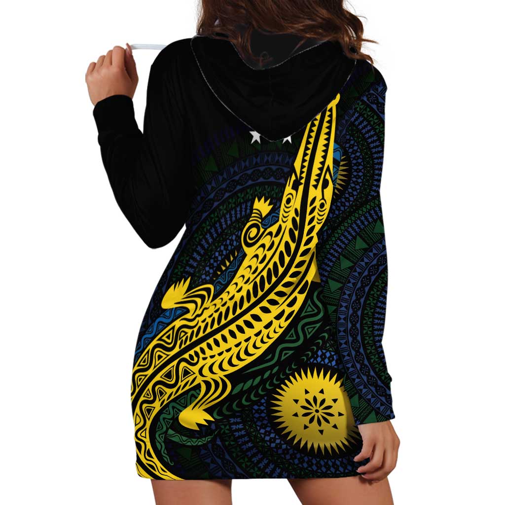Personalized Solomon Islands Independence Anniversary Hoodie Dress Crocodile Mix Tapa