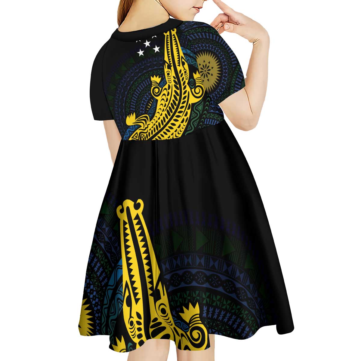 Personalized Solomon Islands Independence Anniversary Kid Short Sleeve Dress Crocodile Mix Tapa