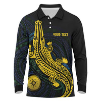 Personalized Solomon Islands Independence Anniversary Long Sleeve Polo Shirt Crocodile Mix Tapa