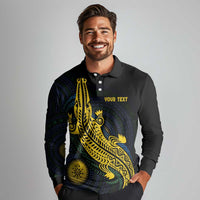 Personalized Solomon Islands Independence Anniversary Long Sleeve Polo Shirt Crocodile Mix Tapa