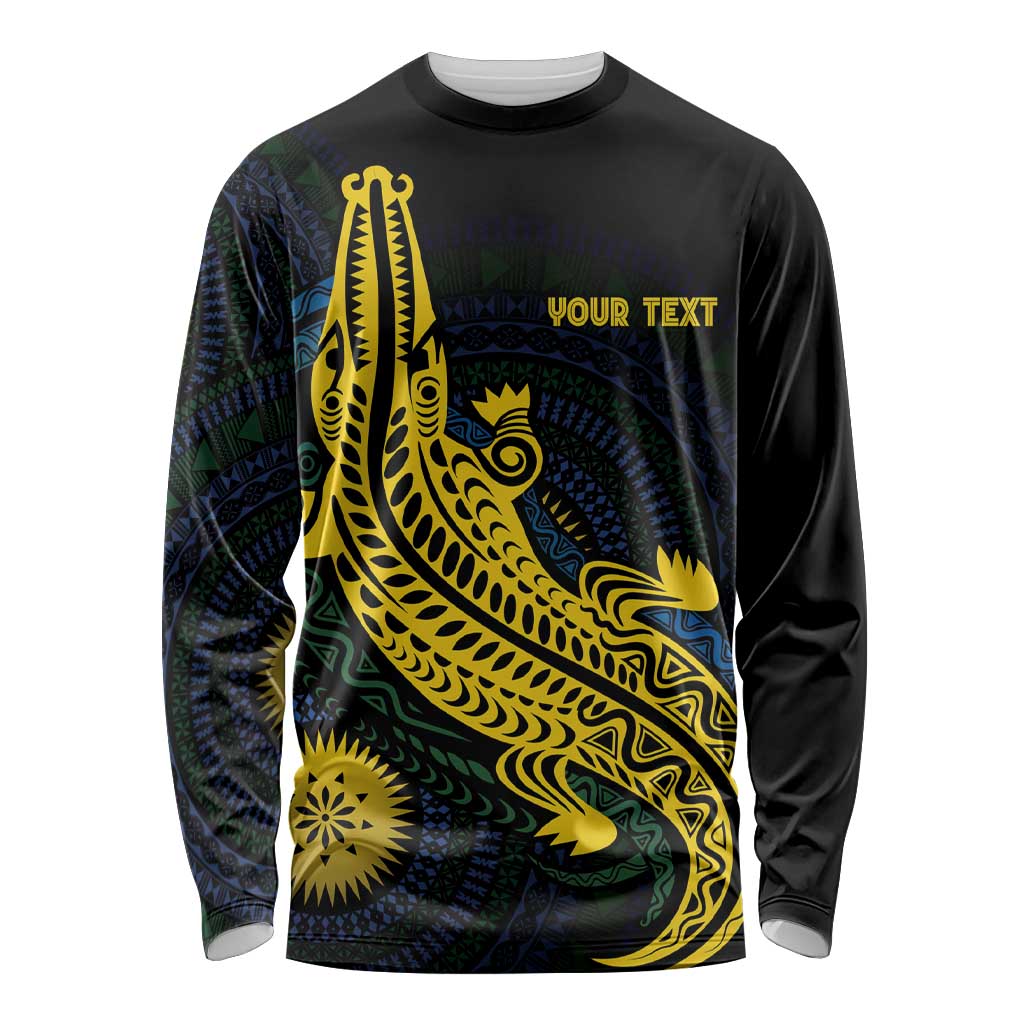 Personalized Solomon Islands Independence Anniversary Long Sleeve Shirt Crocodile Mix Tapa