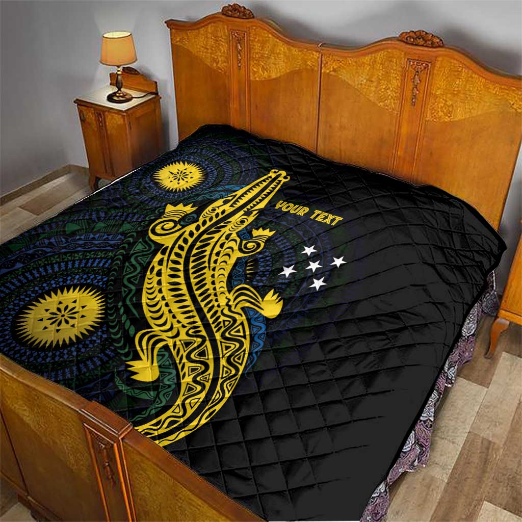 Personalized Solomon Islands Independence Anniversary Quilt Crocodile Mix Tapa