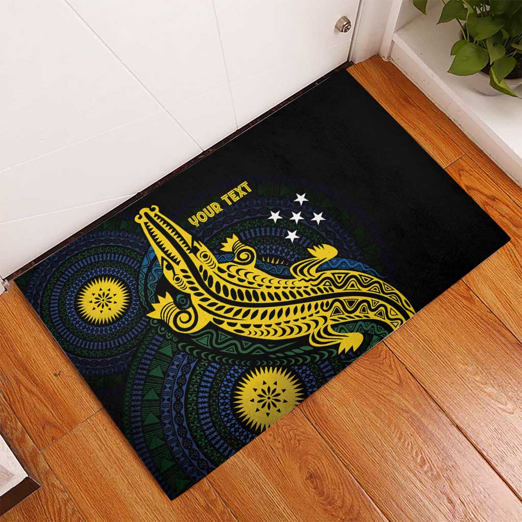 Personalized Solomon Islands Independence Anniversary Rubber Doormat Crocodile Mix Tapa