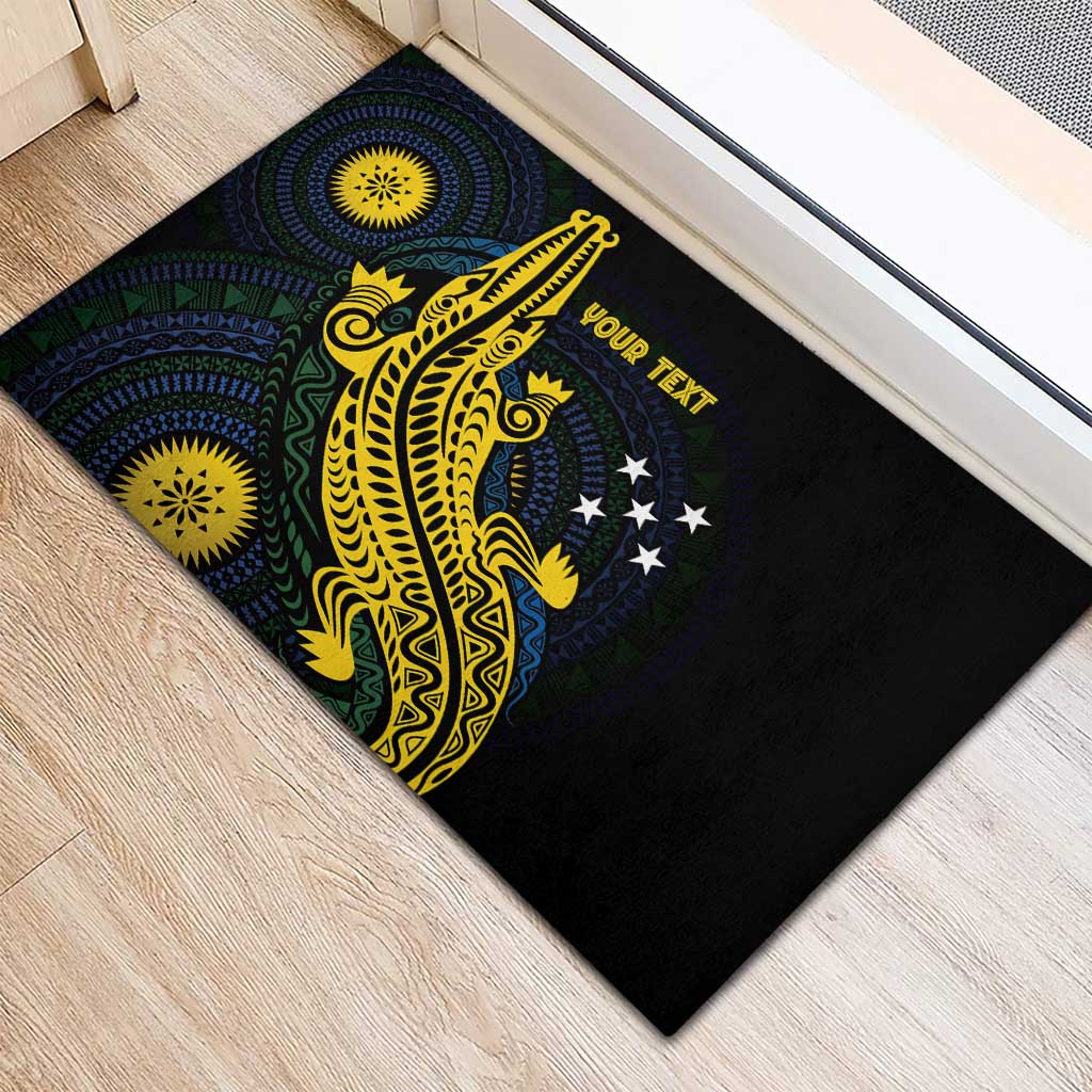 Personalized Solomon Islands Independence Anniversary Rubber Doormat Crocodile Mix Tapa