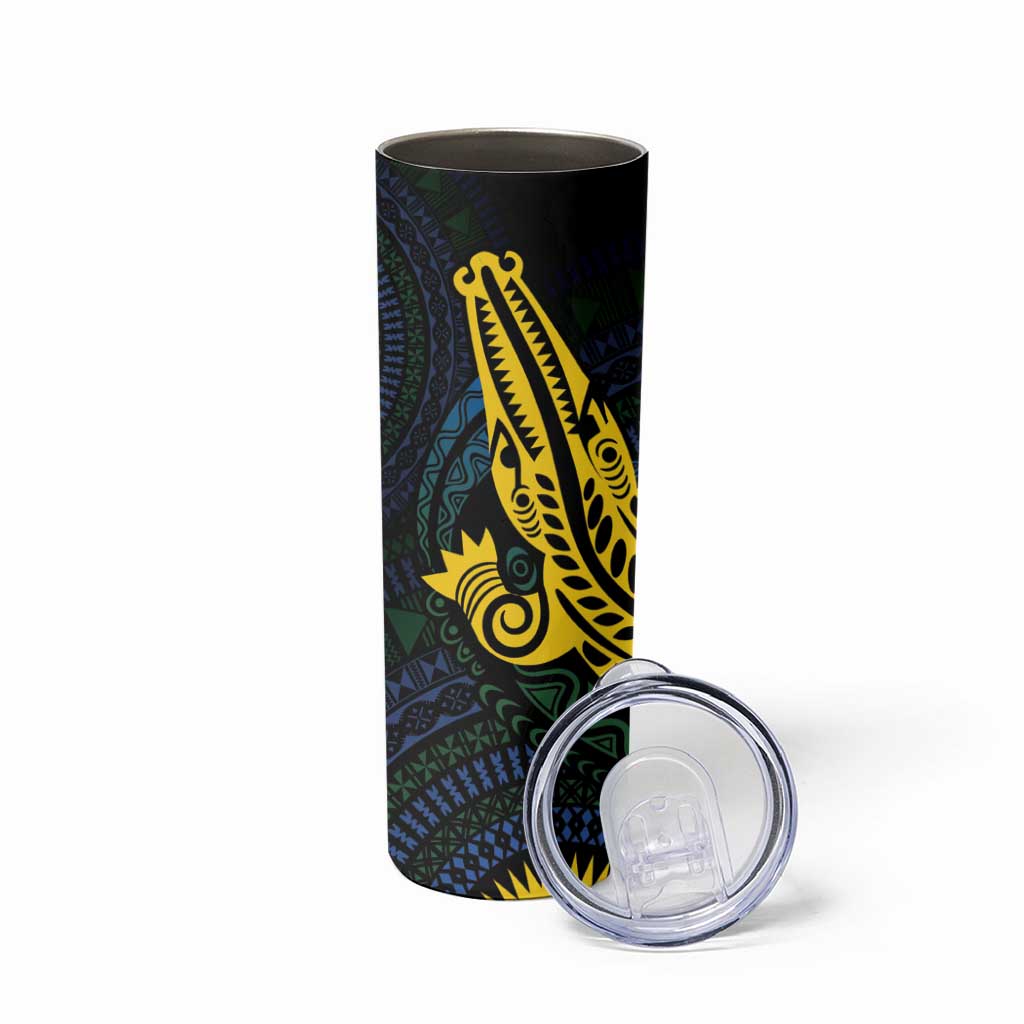 Personalized Solomon Islands Independence Anniversary Skinny Tumbler Crocodile Mix Tapa