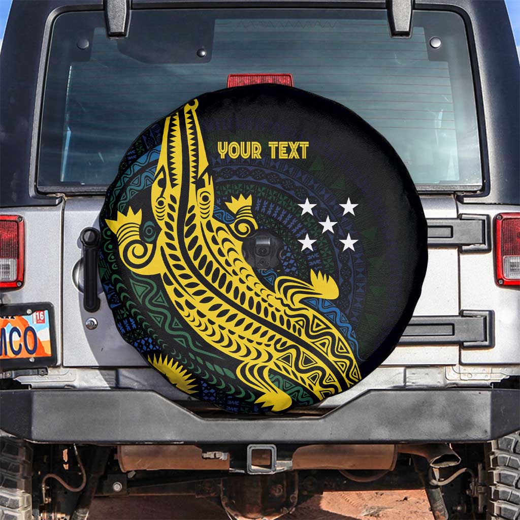 Personalized Solomon Islands Independence Anniversary Spare Tire Cover Crocodile Mix Tapa