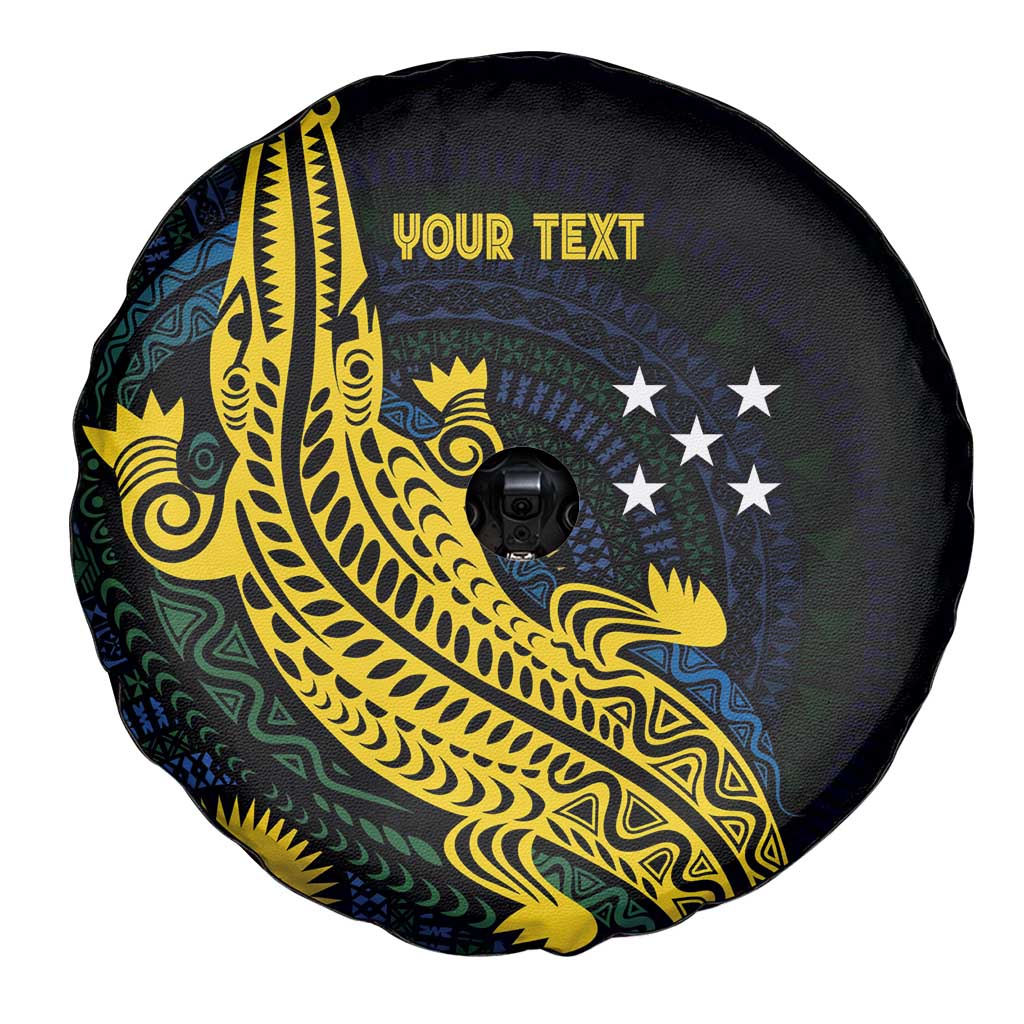 Personalized Solomon Islands Independence Anniversary Spare Tire Cover Crocodile Mix Tapa