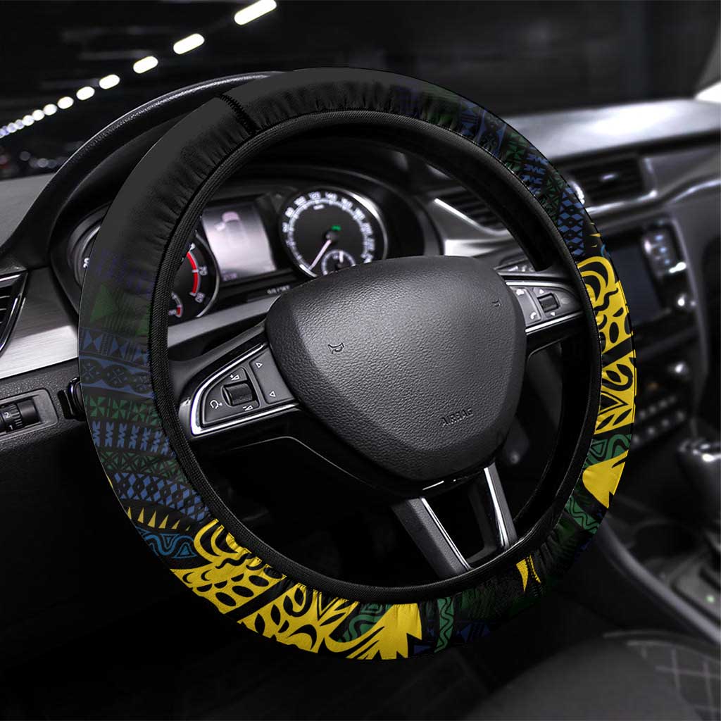 Solomon Islands Independence Anniversary Steering Wheel Cover Crocodile Mix Tapa