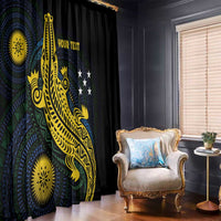 Personalized Solomon Islands Independence Anniversary Window Curtain Crocodile Mix Tapa