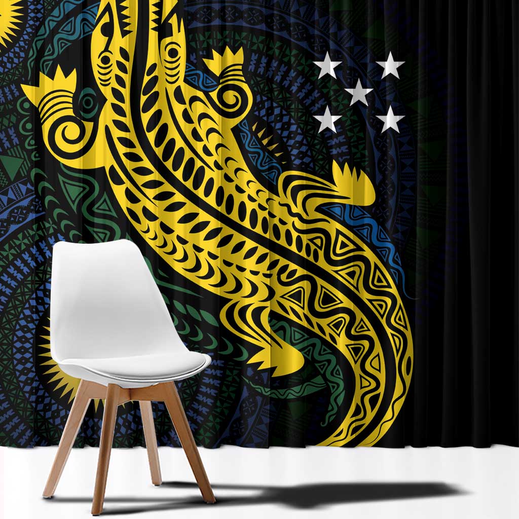 Personalized Solomon Islands Independence Anniversary Window Curtain Crocodile Mix Tapa