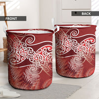 Aotearoa Maori Koru Curves Laundry Basket Silver Ferns - Crimson Red LT7 - Polynesian Pride