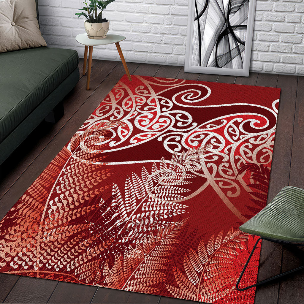 Aotearoa Maori Koru Curves Area Rug Silver Ferns - Crimson Red LT7 Red - Polynesian Pride