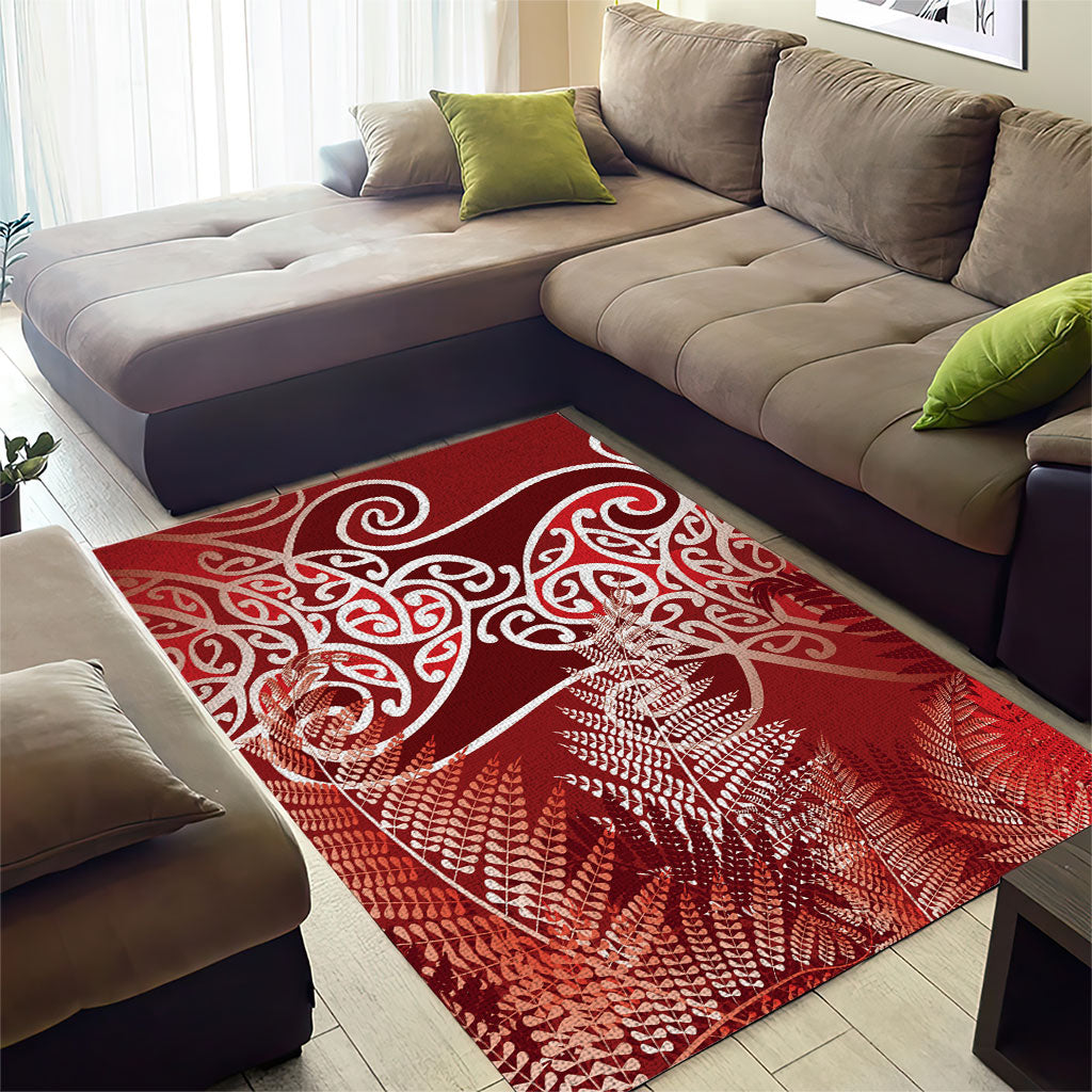 Aotearoa Maori Koru Curves Area Rug Silver Ferns - Crimson Red LT7 - Polynesian Pride