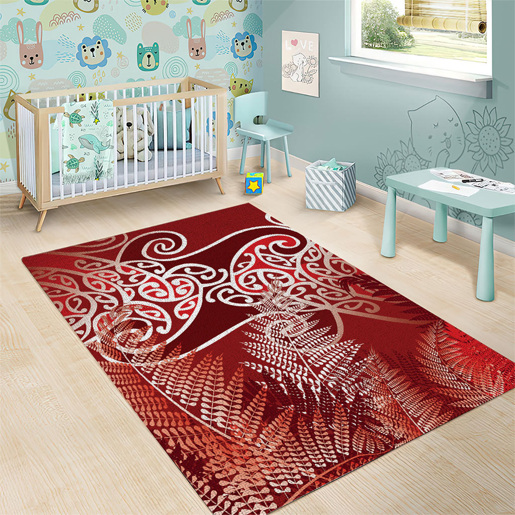 Aotearoa Maori Koru Curves Area Rug Silver Ferns - Crimson Red LT7 - Polynesian Pride