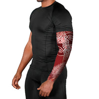 Aotearoa Maori Koru Curves Arm Sleeves Silver Ferns - Crimson Red LT7 - Polynesian Pride