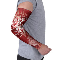 Aotearoa Maori Koru Curves Arm Sleeves Silver Ferns - Crimson Red LT7 - Polynesian Pride