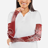 Aotearoa Maori Koru Curves Arm Sleeves Silver Ferns - Crimson Red LT7 - Polynesian Pride