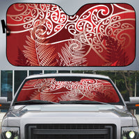 Aotearoa Maori Koru Curves Auto Sun Shade Silver Ferns - Crimson Red LT7 Red - Polynesian Pride