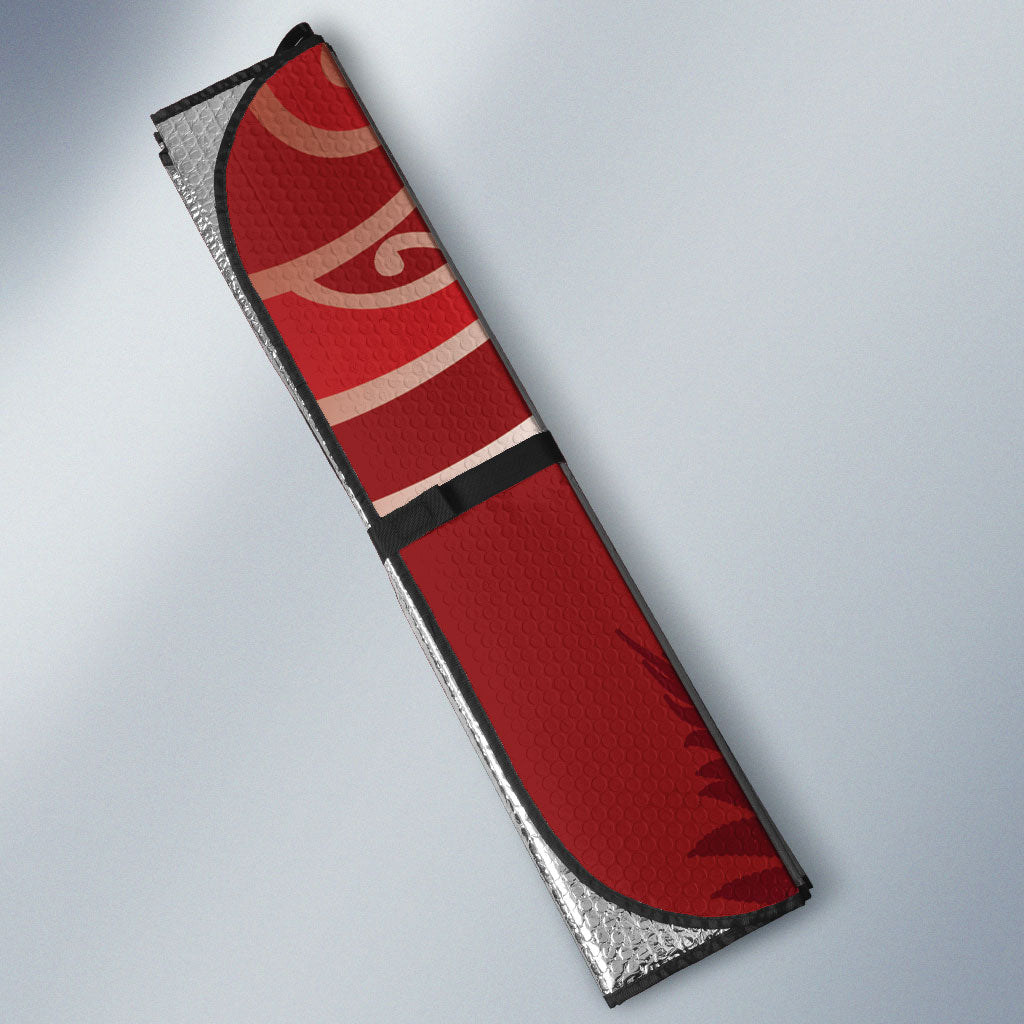 Aotearoa Maori Koru Curves Auto Sun Shade Silver Ferns - Crimson Red LT7 - Polynesian Pride