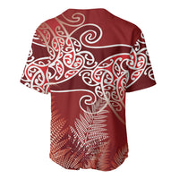 Aotearoa Maori Koru Curves Baseball Jersey Silver Ferns - Crimson Red LT7 - Polynesian Pride