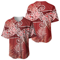 Aotearoa Maori Koru Curves Baseball Jersey Silver Ferns - Crimson Red LT7 - Polynesian Pride