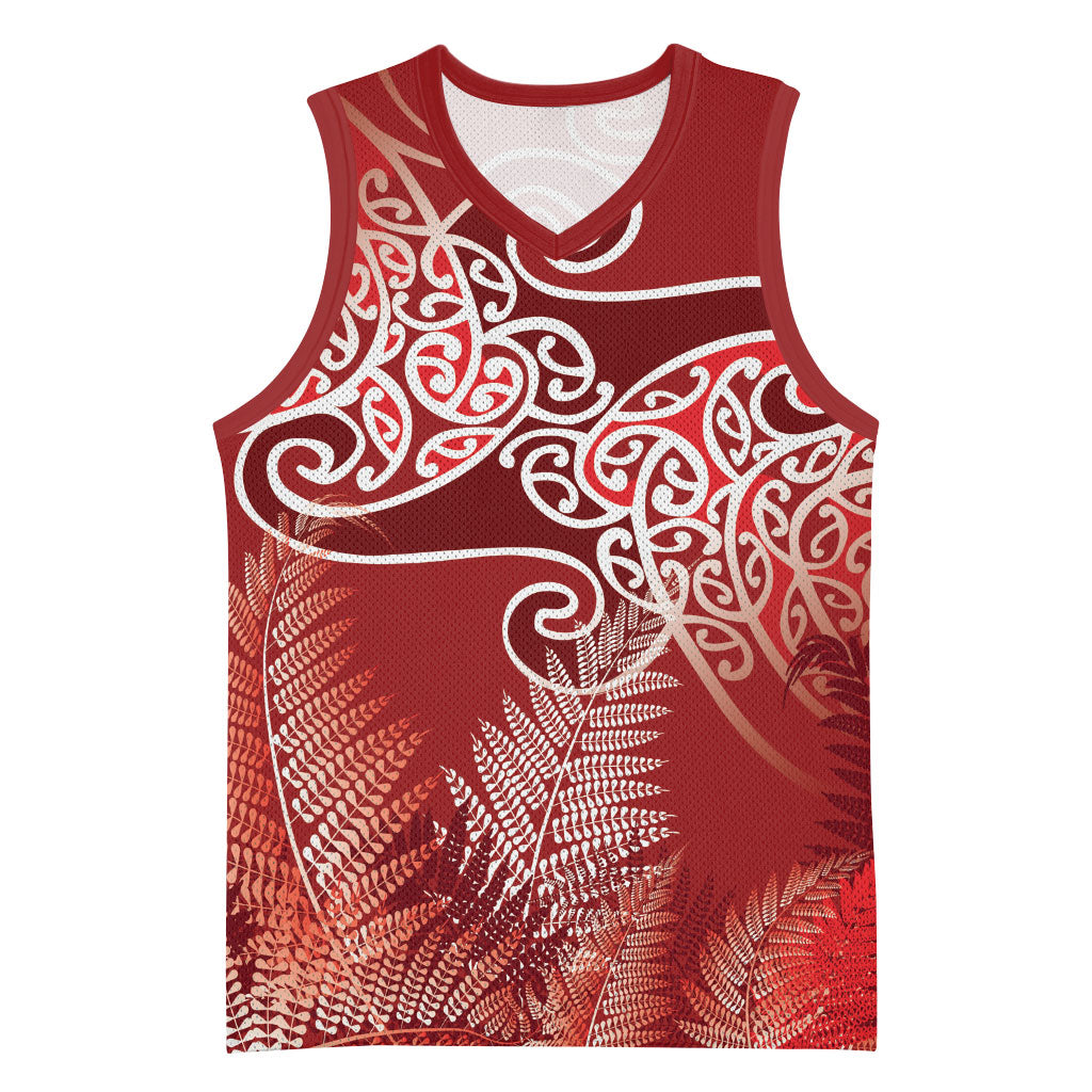Aotearoa Maori Koru Curves Basketball Jersey Silver Ferns - Crimson Red LT7 Unisex Red - Polynesian Pride