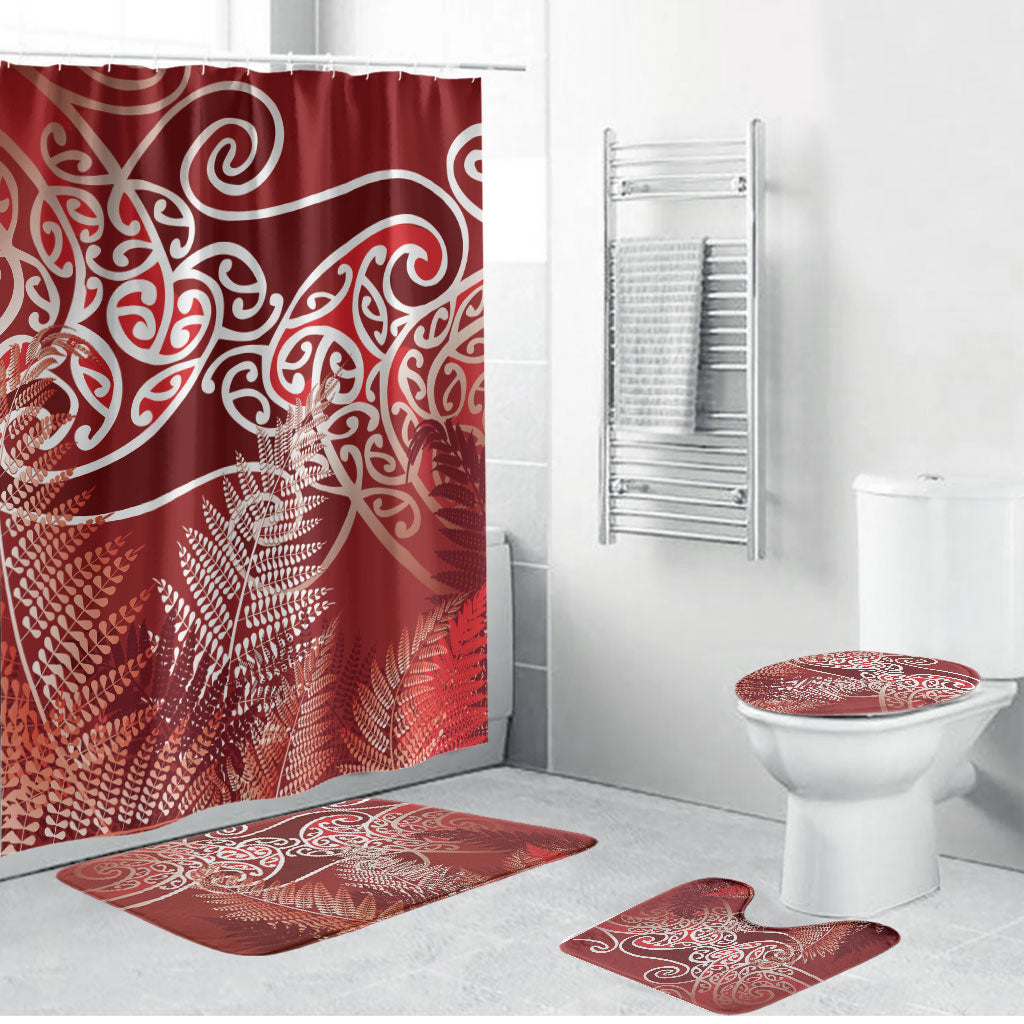 Aotearoa Maori Koru Curves Bathroom Set Silver Ferns - Crimson Red LT7 Bathroom Set (4 pcs) Red - Polynesian Pride