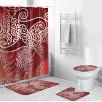 Aotearoa Maori Koru Curves Bathroom Set Silver Ferns - Crimson Red LT7 Bathroom Set (4 pcs) Red - Polynesian Pride