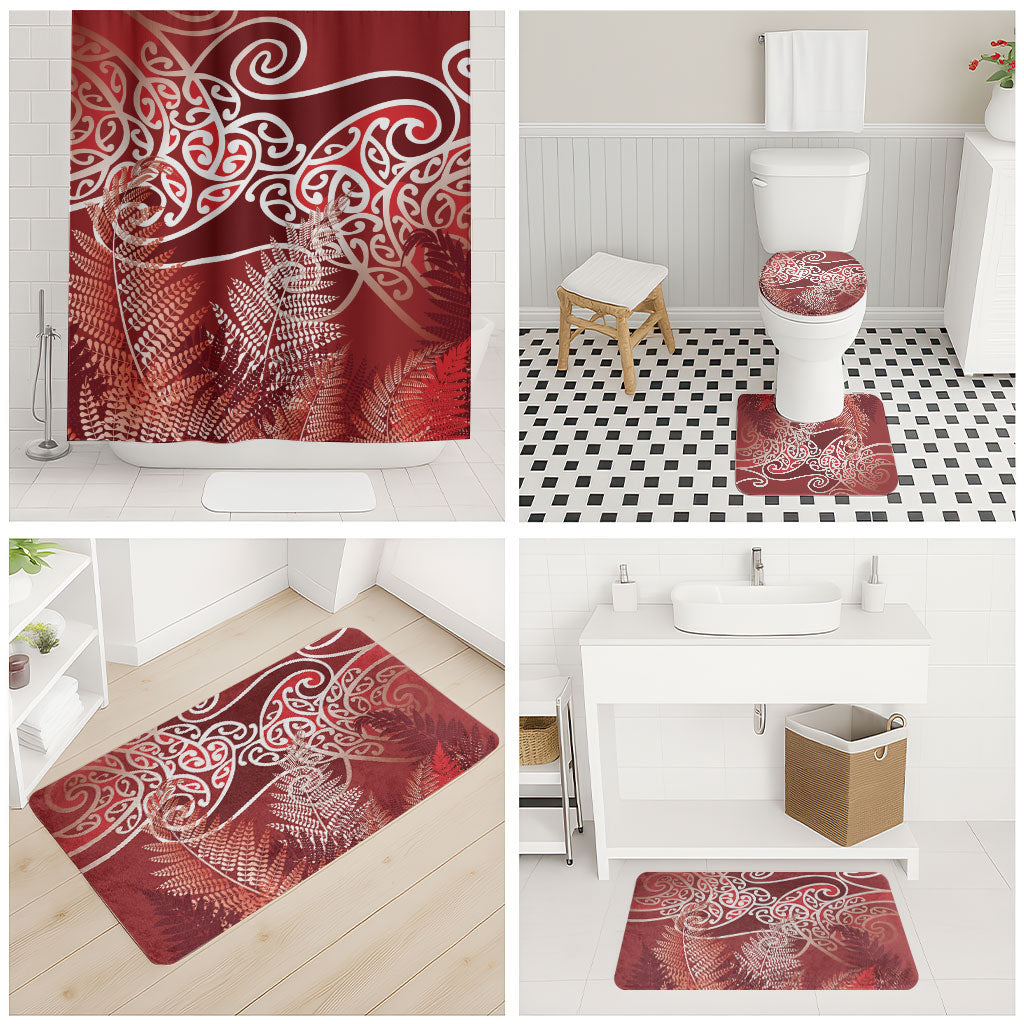 Aotearoa Maori Koru Curves Bathroom Set Silver Ferns - Crimson Red LT7 - Polynesian Pride