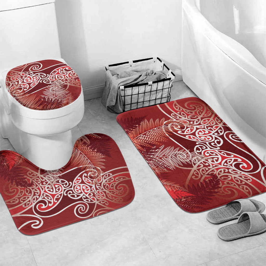 Aotearoa Maori Koru Curves Bathroom Set Silver Ferns - Crimson Red LT7 Mat Set Only (3 pcs) One Size Red - Polynesian Pride