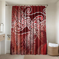 Aotearoa Maori Koru Curves Bathroom Set Silver Ferns - Crimson Red LT7 Shower Curtain Only Red - Polynesian Pride