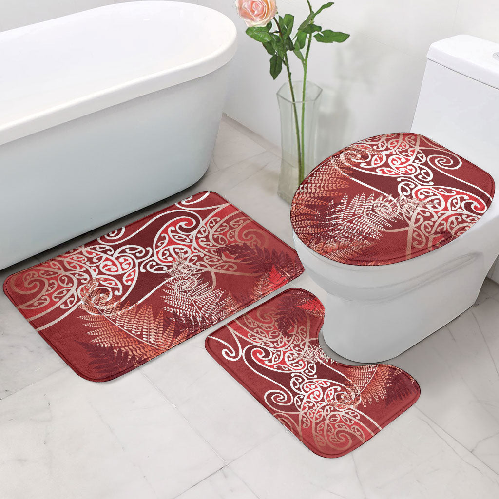 Aotearoa Maori Koru Curves Bathroom Set Silver Ferns - Crimson Red LT7 - Polynesian Pride