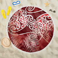 Aotearoa Maori Koru Curves Beach Blanket Silver Ferns - Crimson Red LT7 One Size 150cm Red - Polynesian Pride