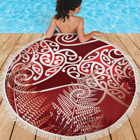 Aotearoa Maori Koru Curves Beach Blanket Silver Ferns - Crimson Red LT7 - Polynesian Pride