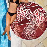 Aotearoa Maori Koru Curves Beach Blanket Silver Ferns - Crimson Red LT7 - Polynesian Pride