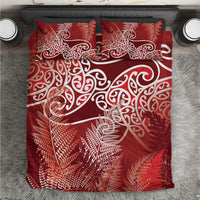 Aotearoa Maori Koru Curves Bedding Set Silver Ferns - Crimson Red LT7 Red - Polynesian Pride