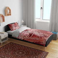 Aotearoa Maori Koru Curves Bedding Set Silver Ferns - Crimson Red LT7 - Polynesian Pride