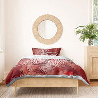 Aotearoa Maori Koru Curves Bedding Set Silver Ferns - Crimson Red LT7 - Polynesian Pride