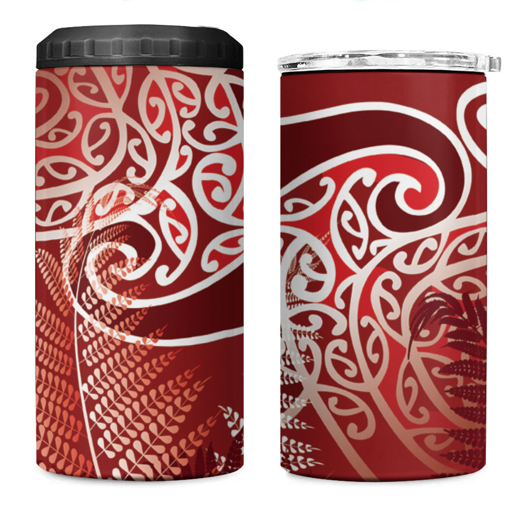 Aotearoa Maori Koru Curves 4 in 1 Can Cooler Tumbler Silver Ferns - Crimson Red LT7 One Size: 16 oz Red - Polynesian Pride