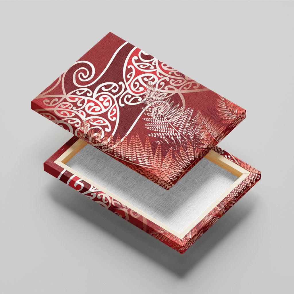 Aotearoa Maori Koru Curves Canvas Wall Art Silver Ferns - Crimson Red LT7 - Polynesian Pride