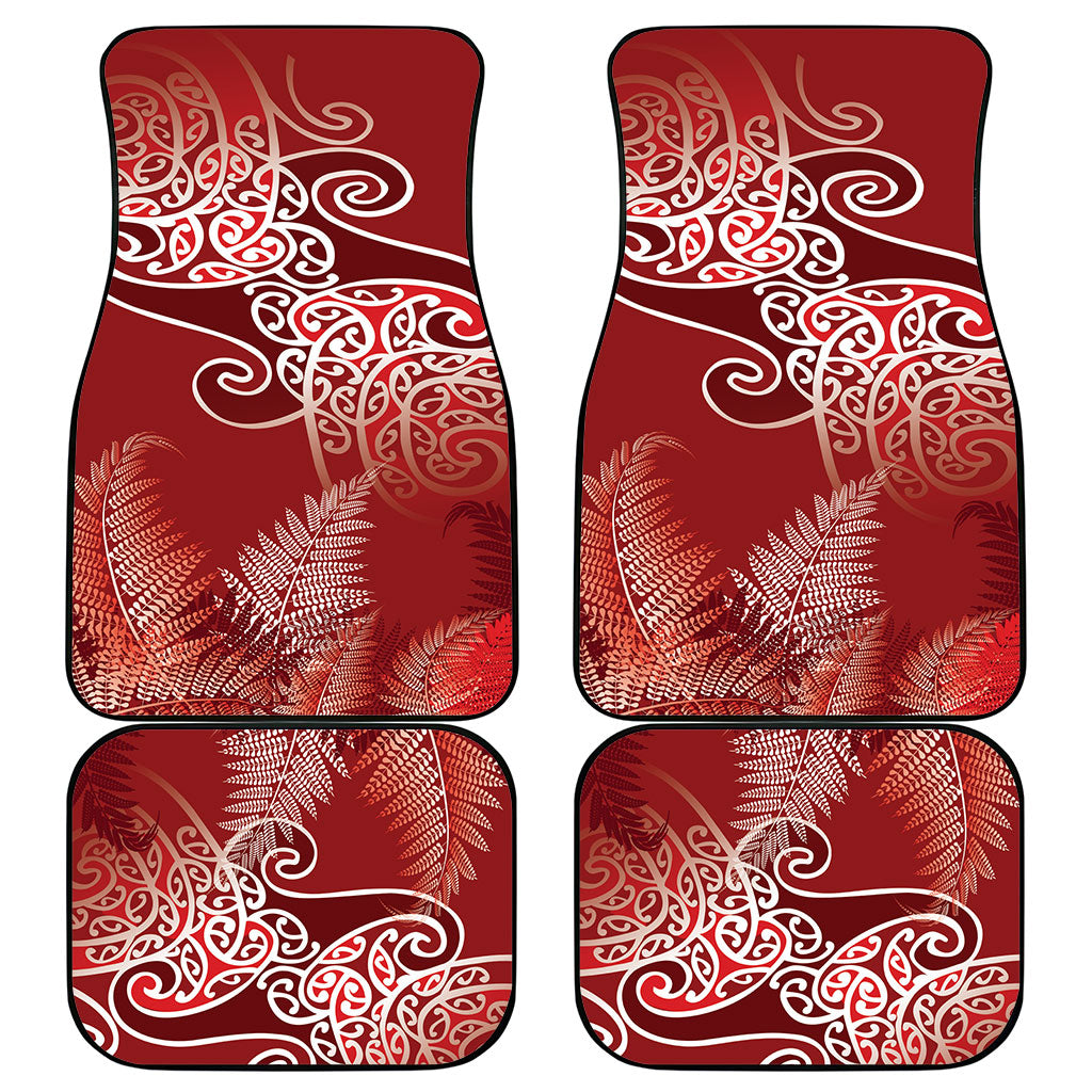 Aotearoa Maori Koru Curves Car Mats Silver Ferns - Crimson Red LT7 - Polynesian Pride