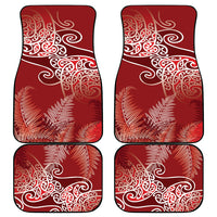Aotearoa Maori Koru Curves Car Mats Silver Ferns - Crimson Red LT7 - Polynesian Pride